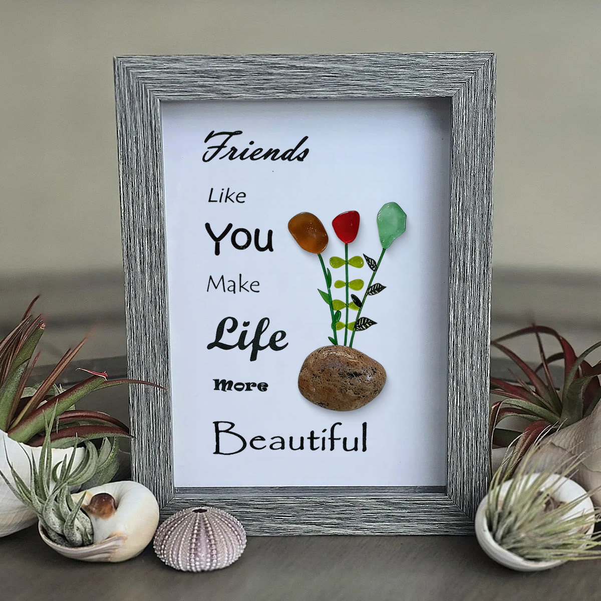 Friends Make Life Beautiful Floral Sea Glass Framed Art - image 5
