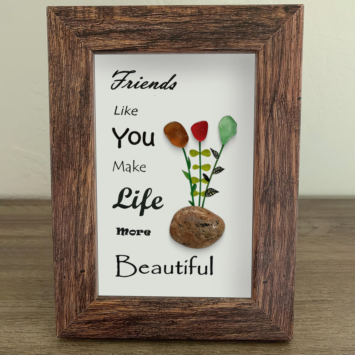 Friends Make Life Beautiful Floral Sea Glass Framed Art - image 0