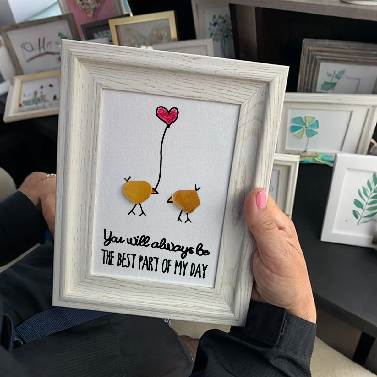 Best Part of My Day Adorable Birds Sea Glass Framed Art - image 0