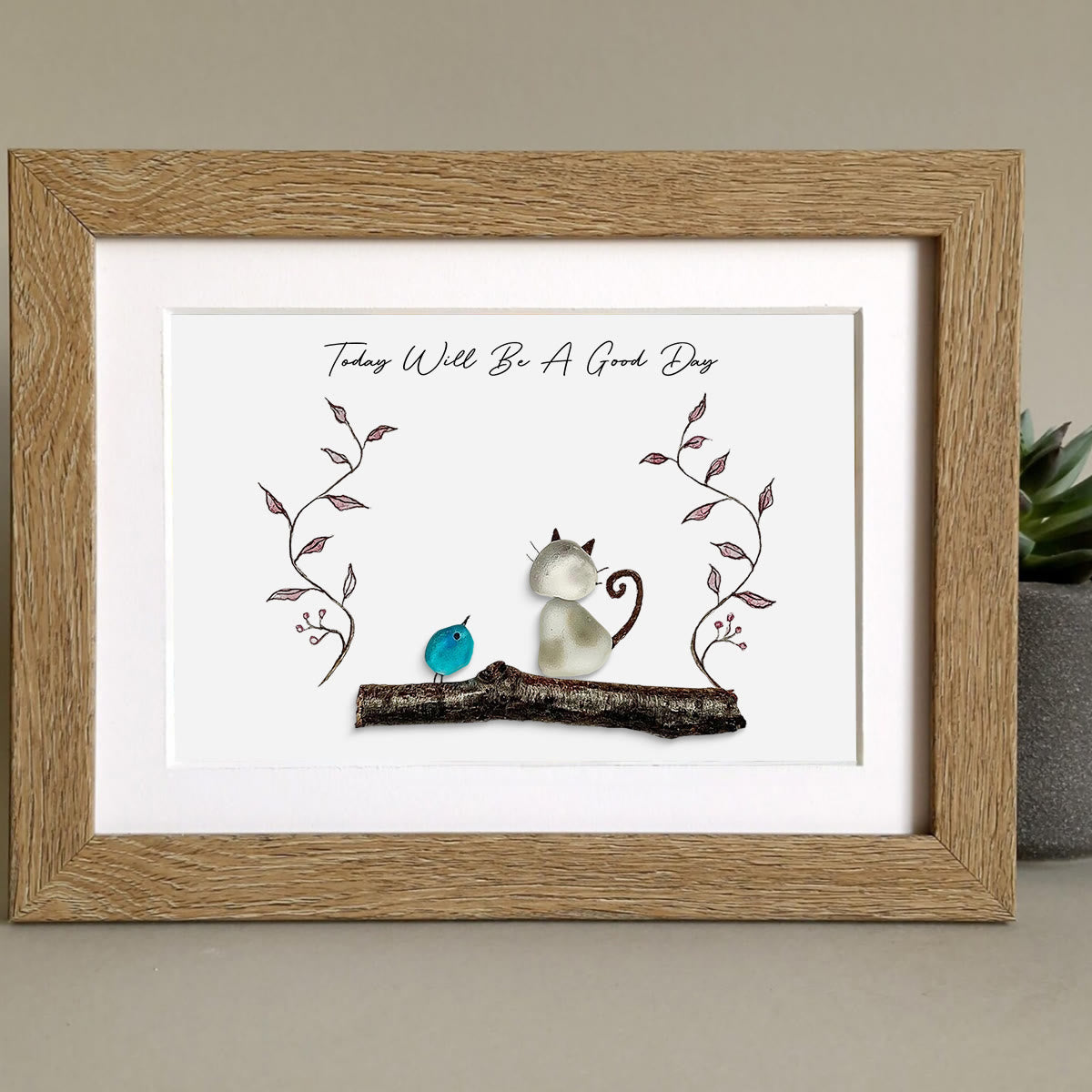 "Today Will Be A Good Day" Sea Glass Framed Art - image 0