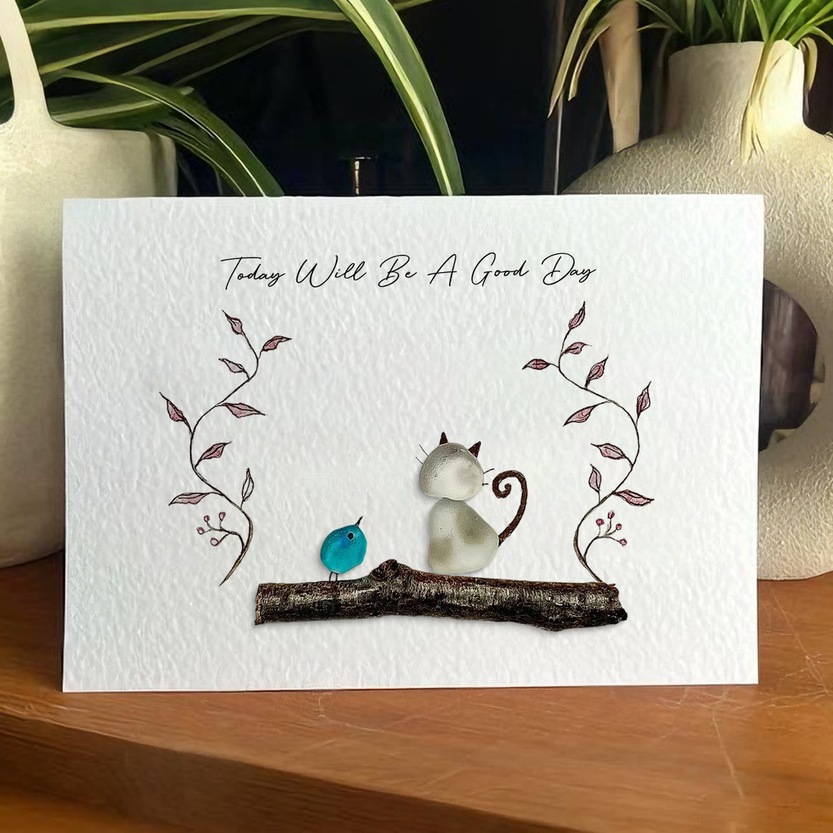 "Today Will Be A Good Day" Sea Glass Framed Art - Seaglass Card - 6" X 8" - image 1