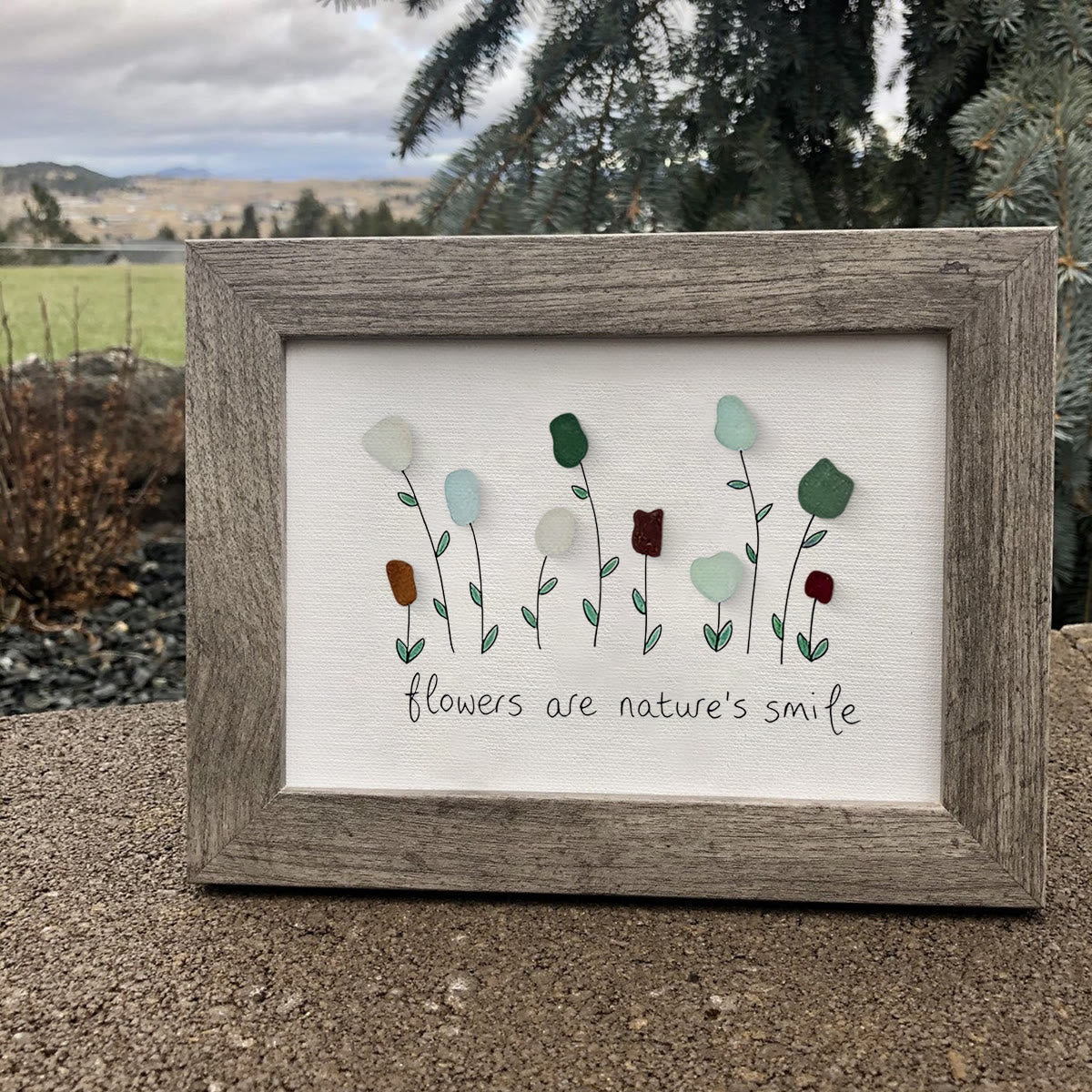 Flowers Are Nature's Smile Sea Glass Framed Art - image 0
