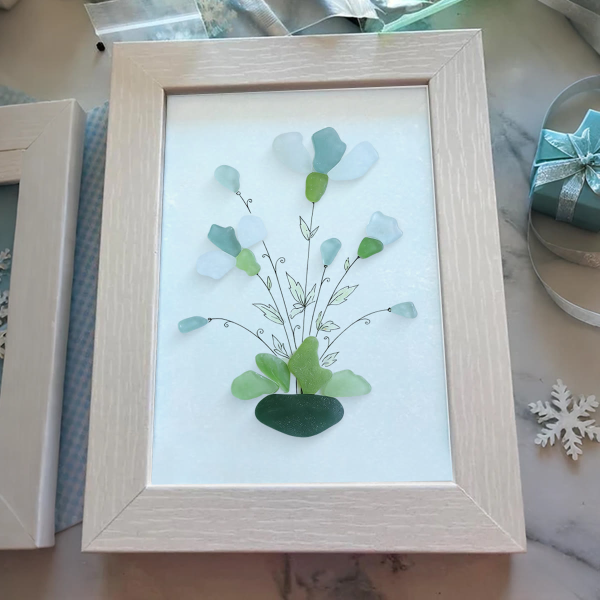 Whimsical Bouquet Flower Sea Glass Framed Art - image 4