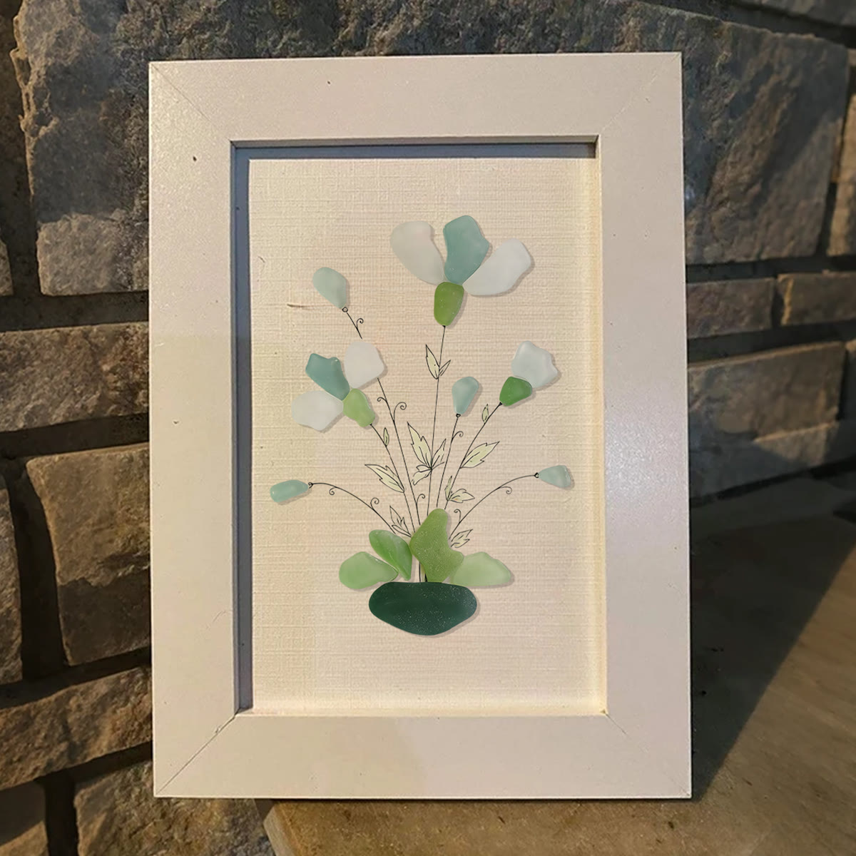 Whimsical Bouquet Flower Sea Glass Framed Art - image 8