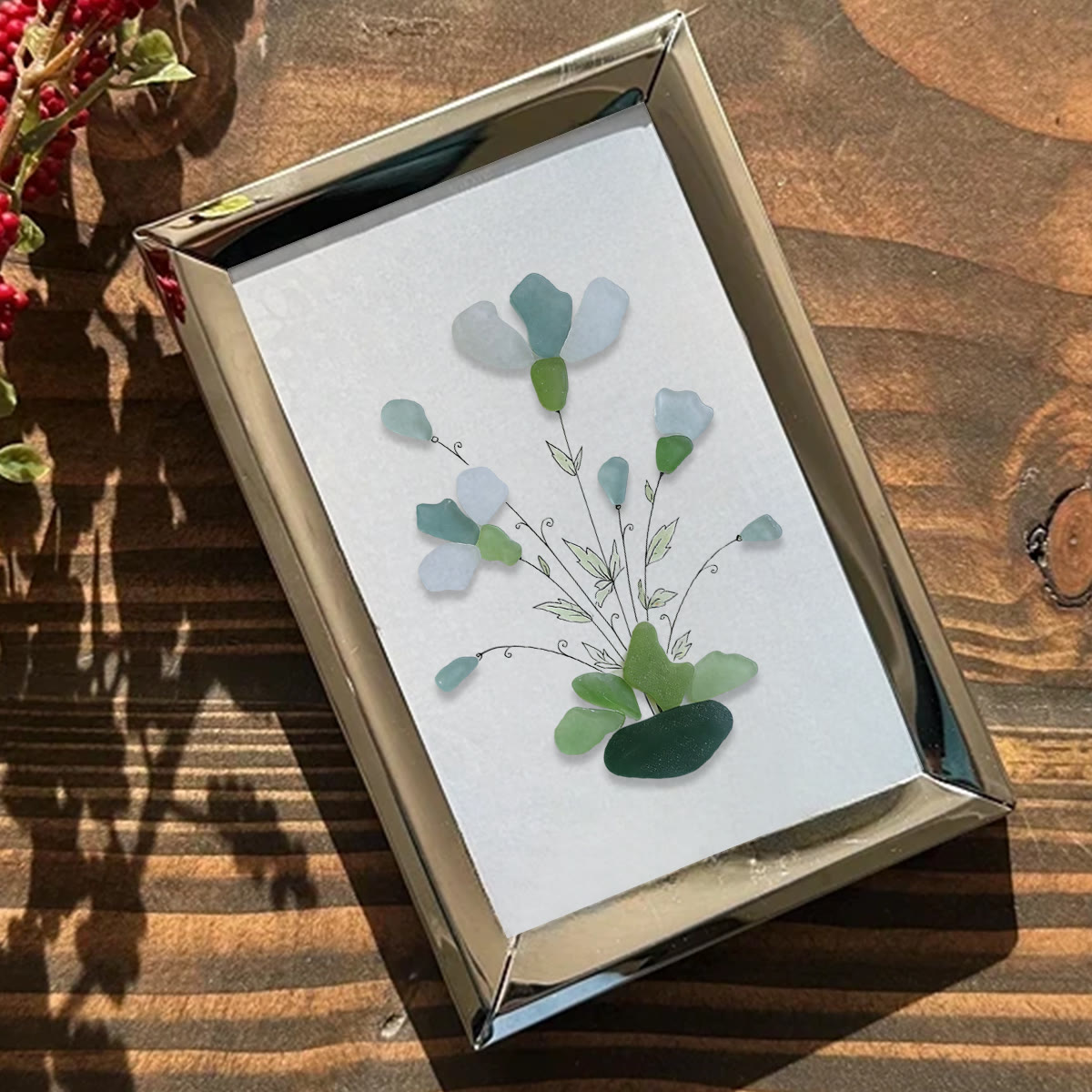 Whimsical Bouquet Flower Sea Glass Framed Art - image 5