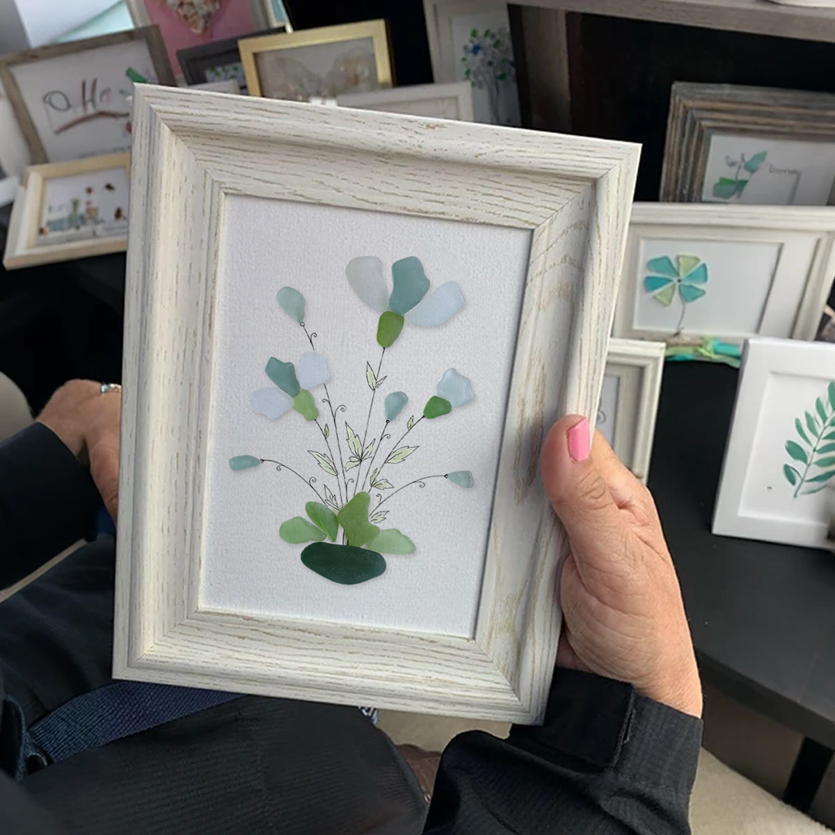 Whimsical Bouquet Flower Sea Glass Framed Art - image 6