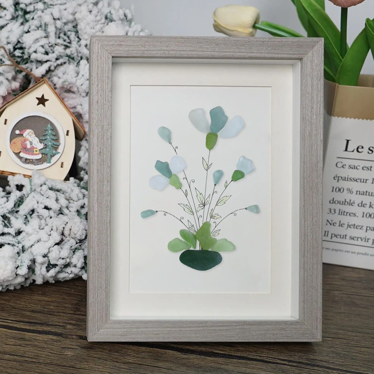 Whimsical Bouquet Flower Sea Glass Framed Art - image 0