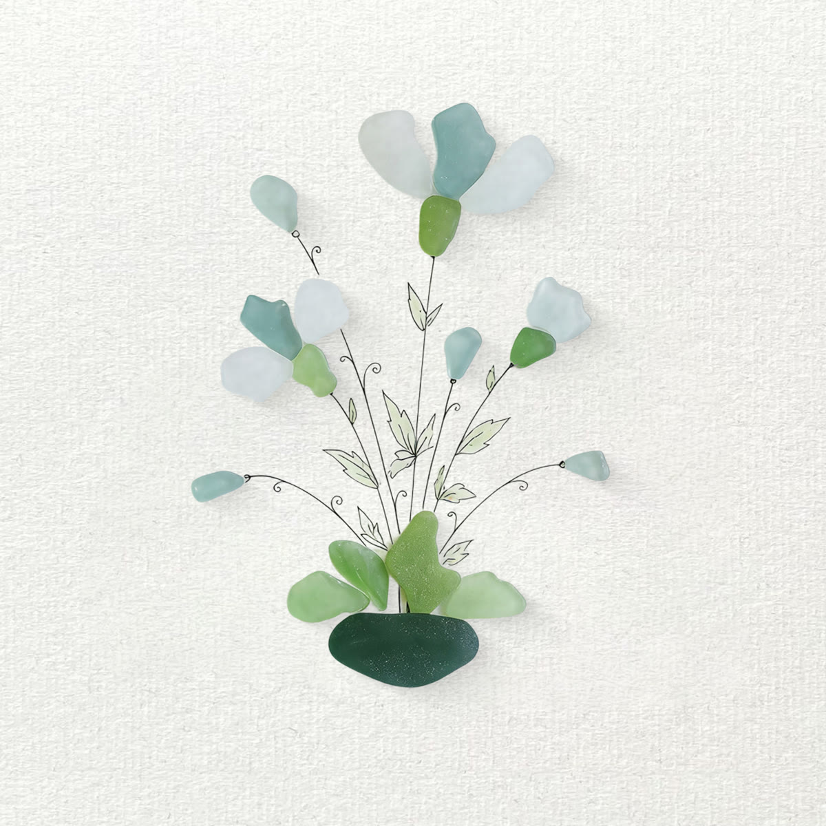 Whimsical Bouquet Flower Sea Glass Framed Art - image 2