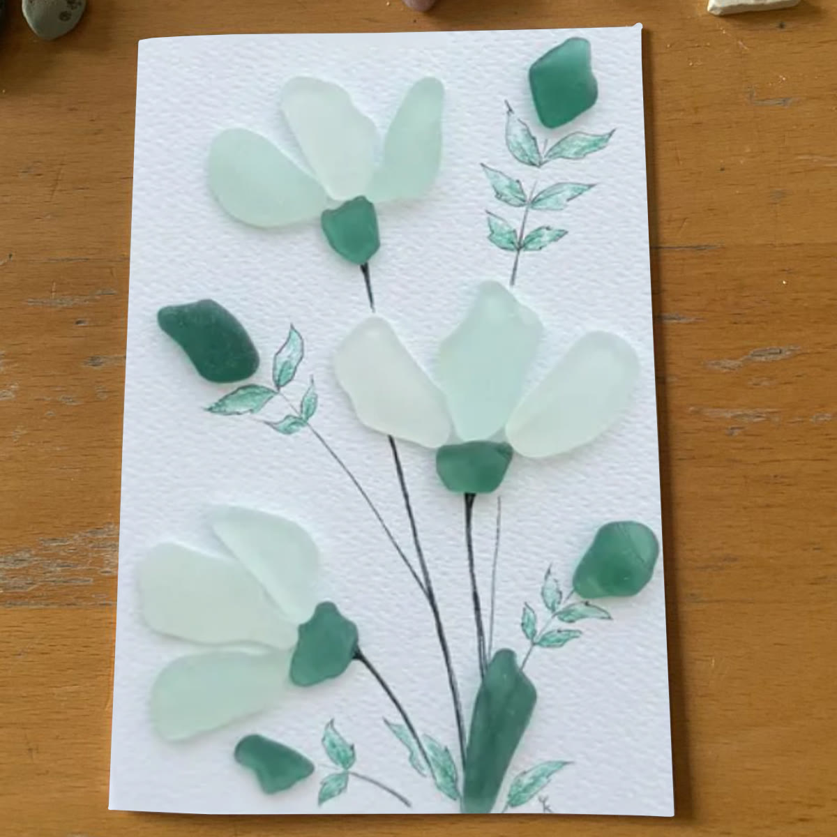 Whispering Blooms Sea Glass Framed Art - Seaglass Card - 6" X 8" - image 1