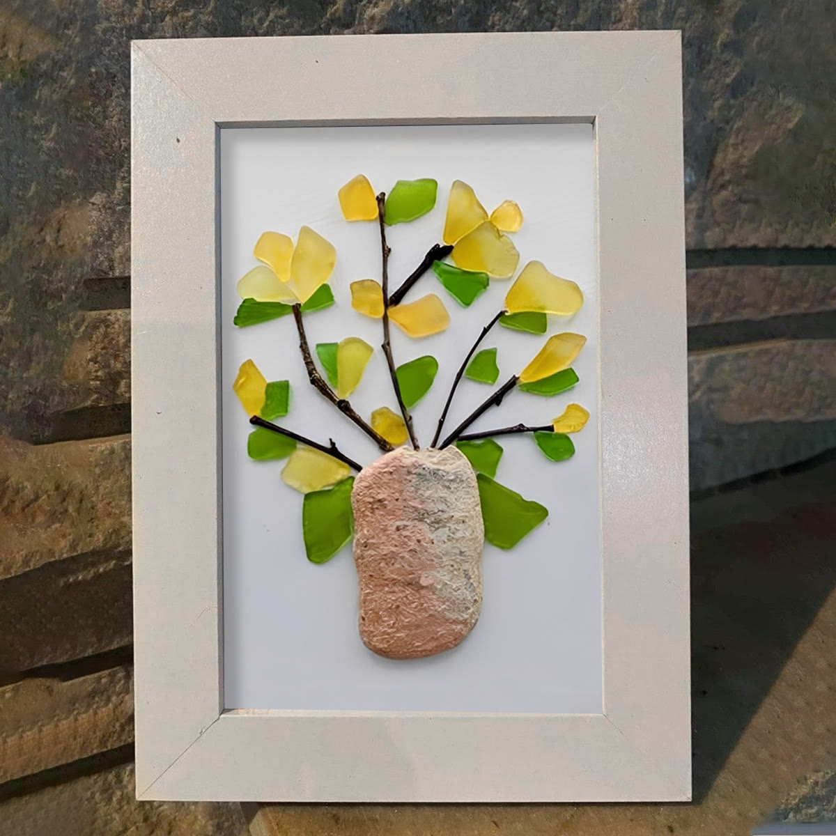 Yellow Flowers Blooms Sea Glass Framed Art - image 5
