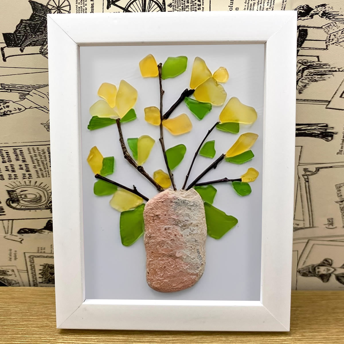 Yellow Flowers Blooms Sea Glass Framed Art - image 4