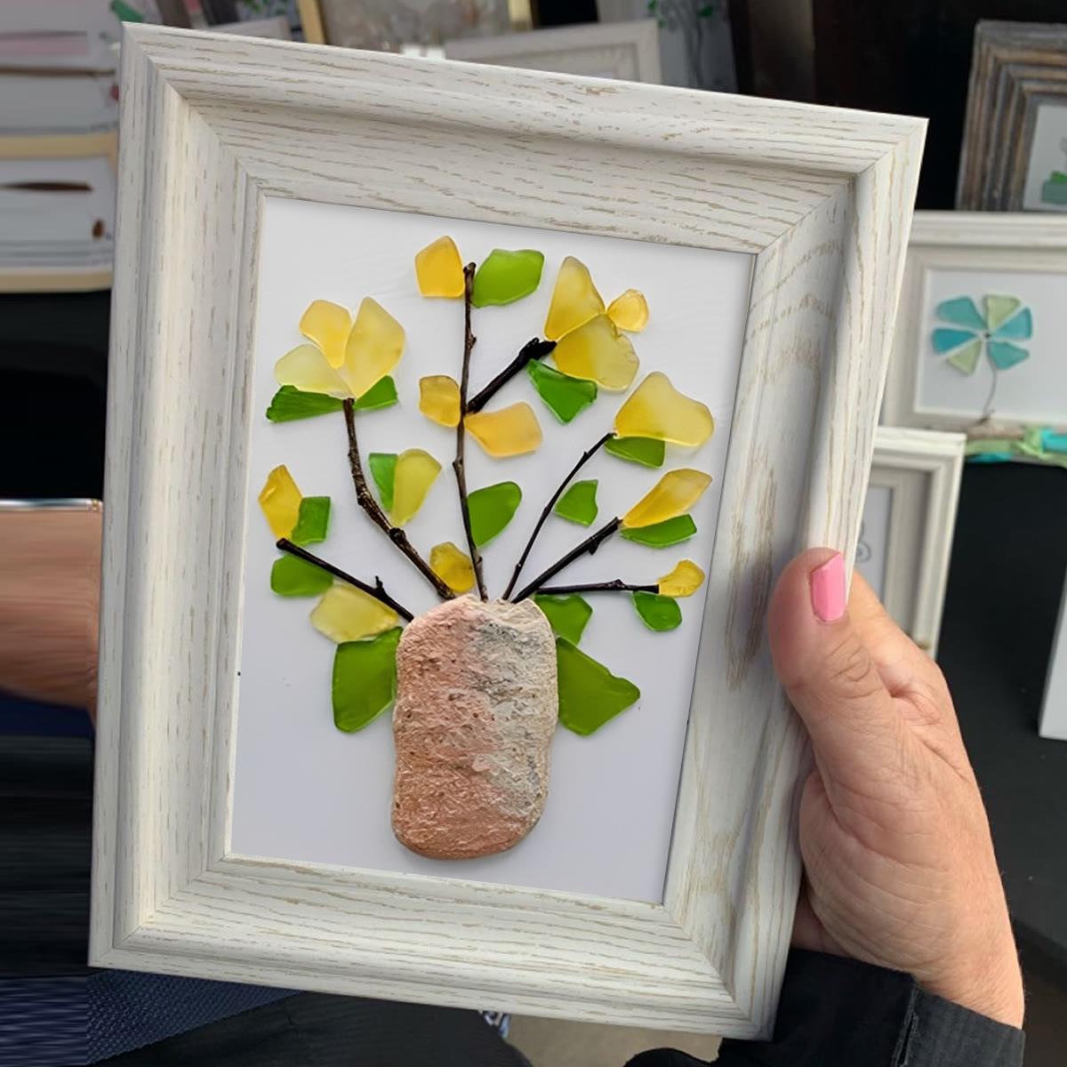 Yellow Flowers Blooms Sea Glass Framed Art - image 3