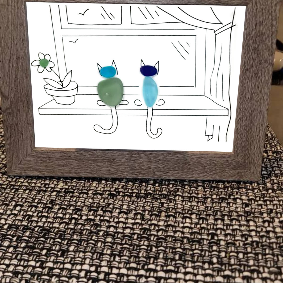 Two Cats Window Watchers Sea Glass Framed Art - image 9