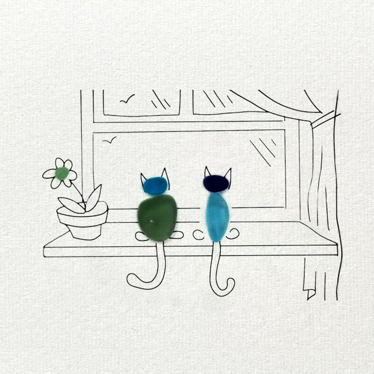 Two Cats Window Watchers Sea Glass Framed Art - image 10