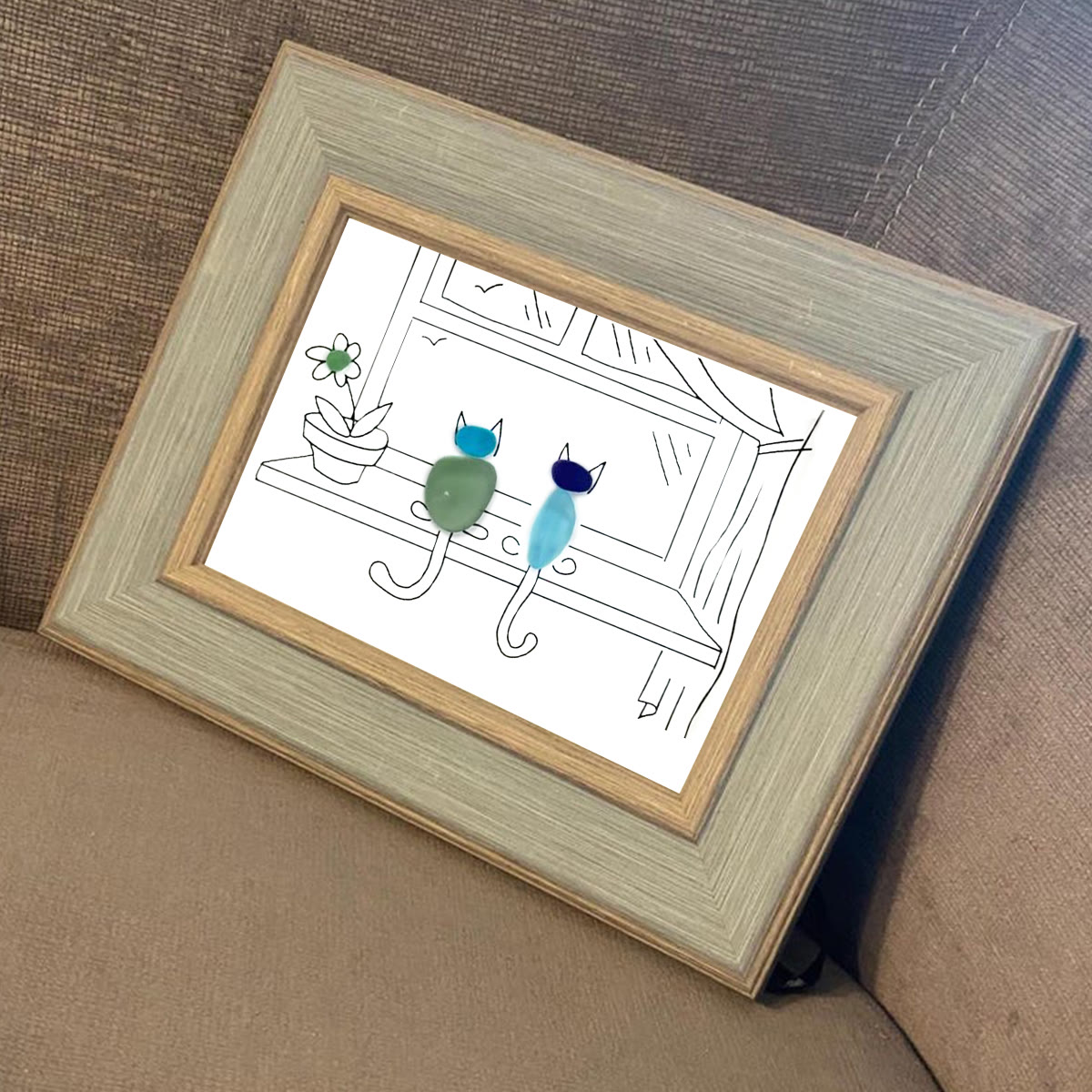 Two Cats Window Watchers Sea Glass Framed Art - image 7
