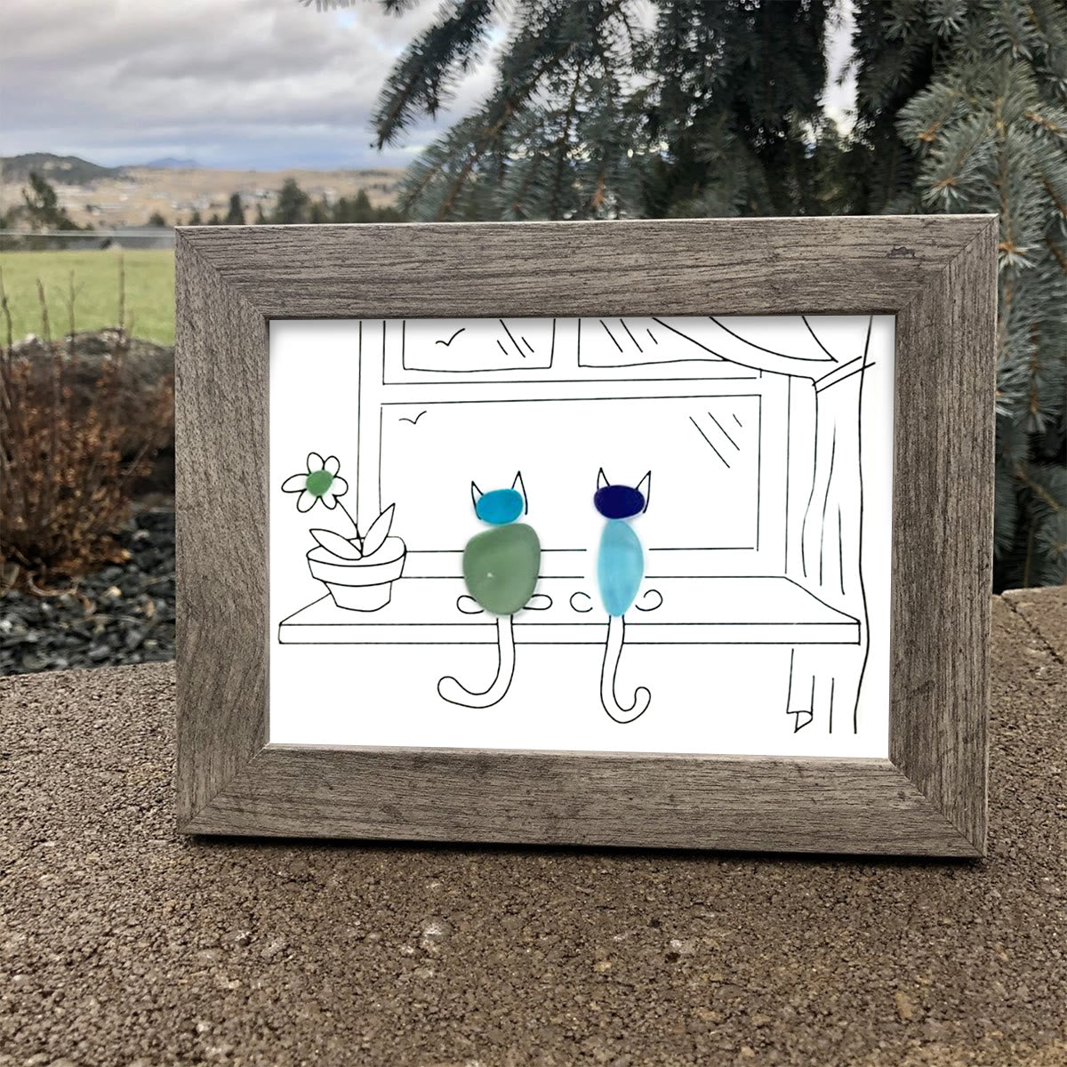 Two Cats Window Watchers Sea Glass Framed Art - image 4