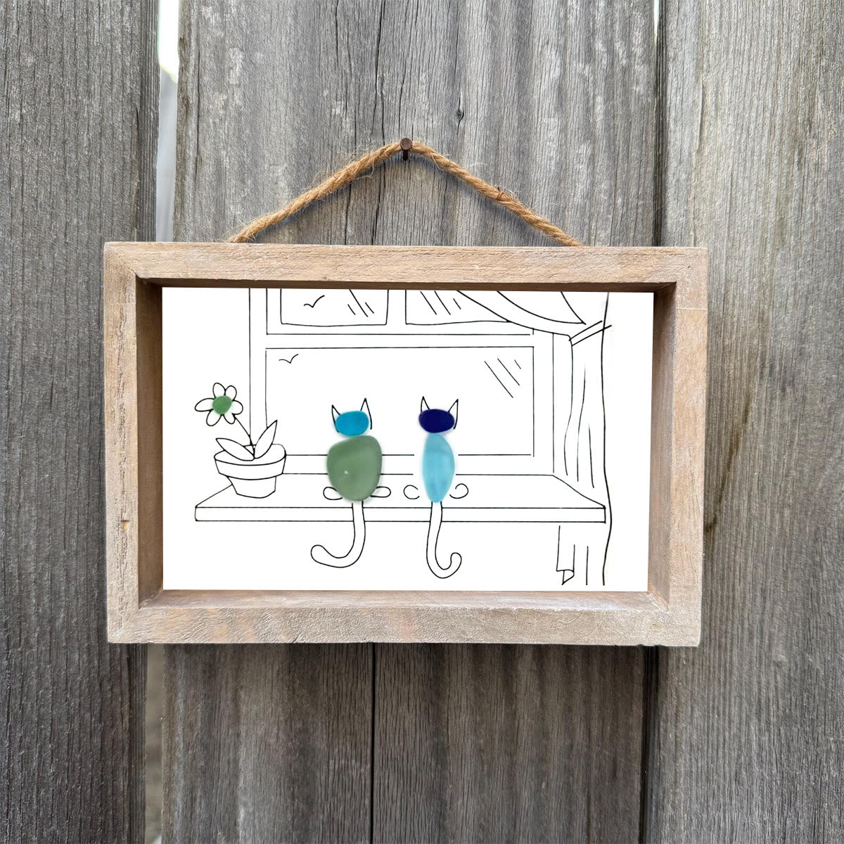 Two Cats Window Watchers Sea Glass Framed Art - image 3