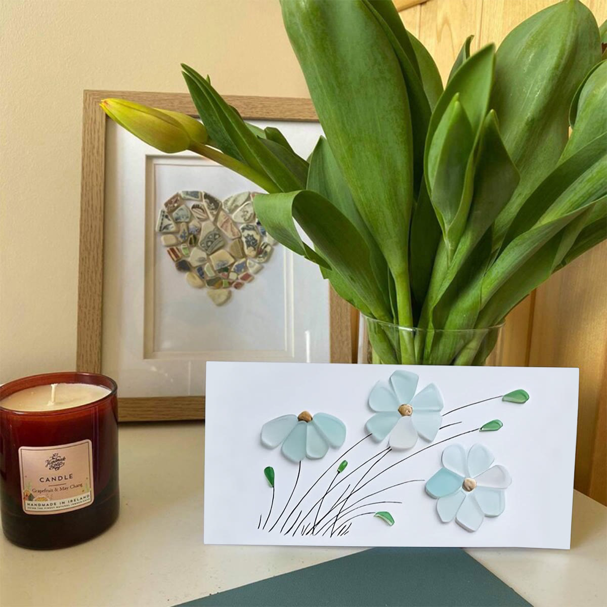 Blossoming Breeze Sea Glass Framed Art - Seaglass Card - 6" X 8" - image 1