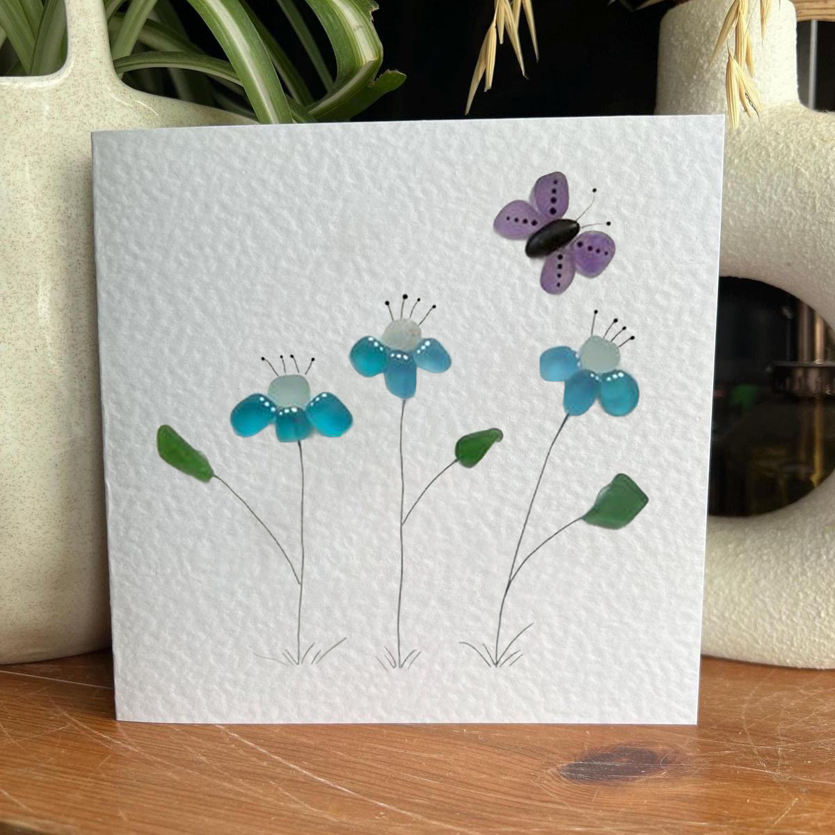 Butterfly Bliss Sea Glass Framed Art - Seaglass Card - 8" X 8" - image 1