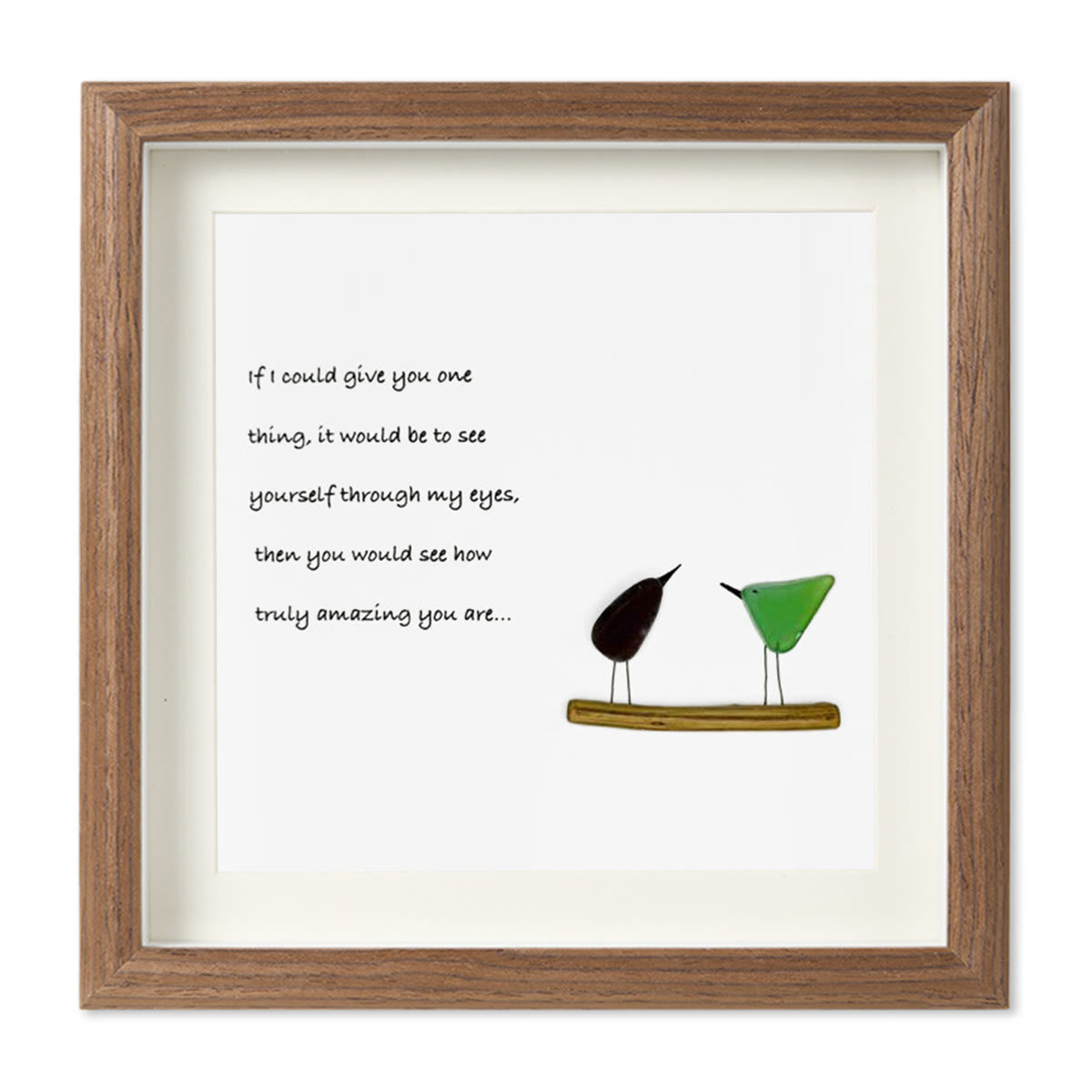 Inspirational Quote Sea Glass Framed Art - Walnut Brown - 8" X 8" - image 9