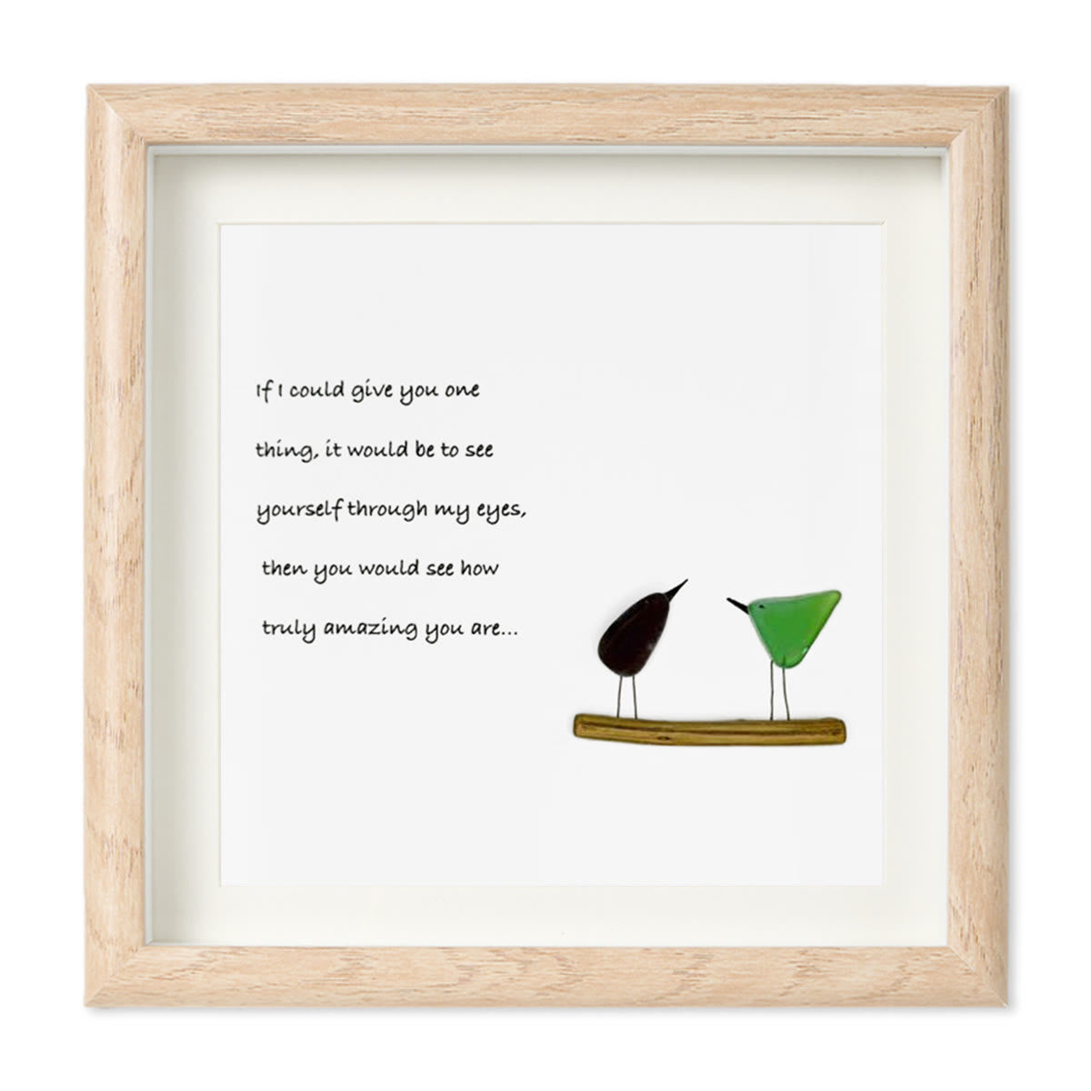 Inspirational Quote Sea Glass Framed Art - Oak - 8" X 8" - image 8