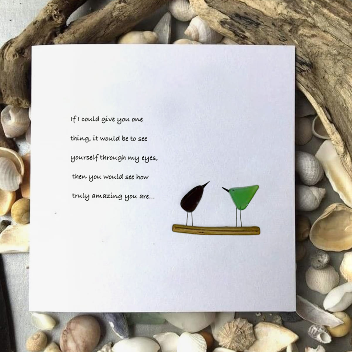 Inspirational Quote Sea Glass Framed Art - Seaglass Card - 8" X 8" - image 1