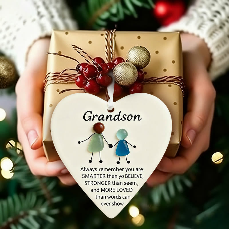 Family Heart-Shaped Sea Glass Hanging Ornament For Grandson - image 2