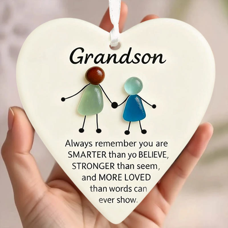 Family Heart-Shaped Sea Glass Hanging Ornament For Grandson - Buy 5 Get 2 Free(7 Pcs) - 2.91" × 2.76" × 0.12" - image 0