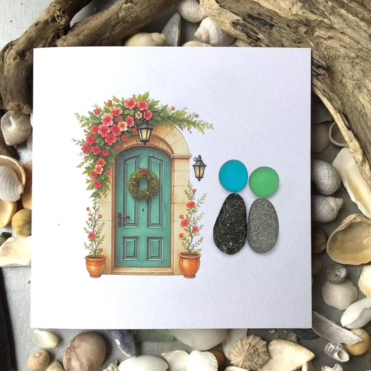 Our New House Warm Home Sea Glass Framed Art - Seaglass Card - 8" X 8" - image 1
