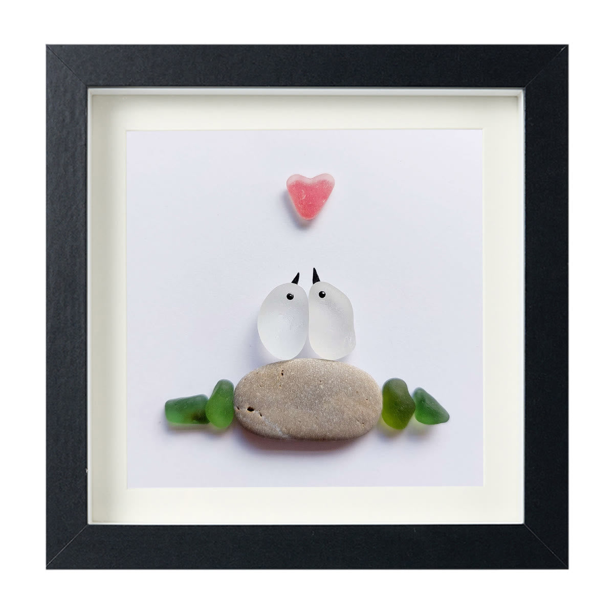 Sweetheart Birds Romantic Couple Sea Glass Framed Art - Black - 8" X 8" - image 11