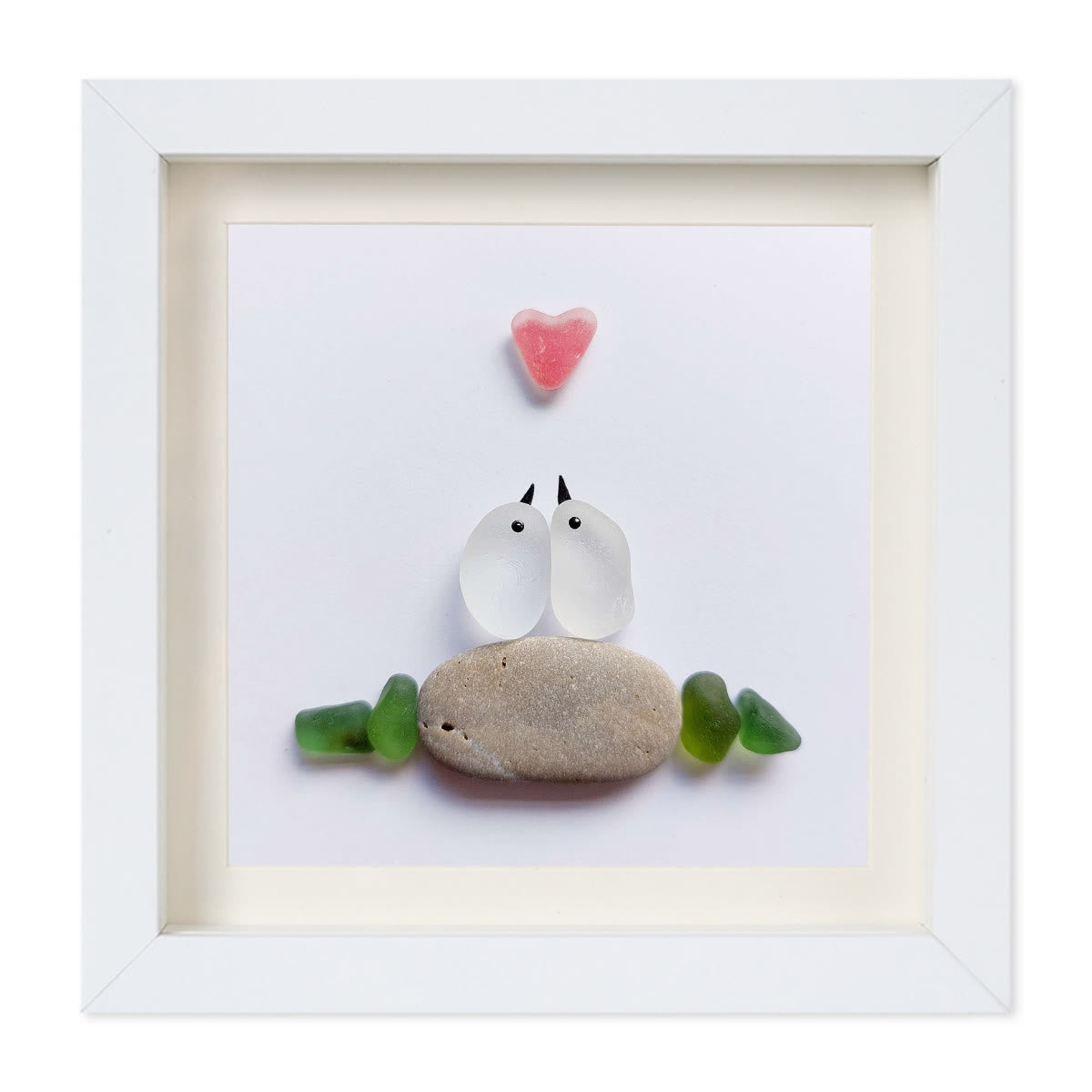 Sweetheart Birds Romantic Couple Sea Glass Framed Art - White - 8" X 8" - image 12