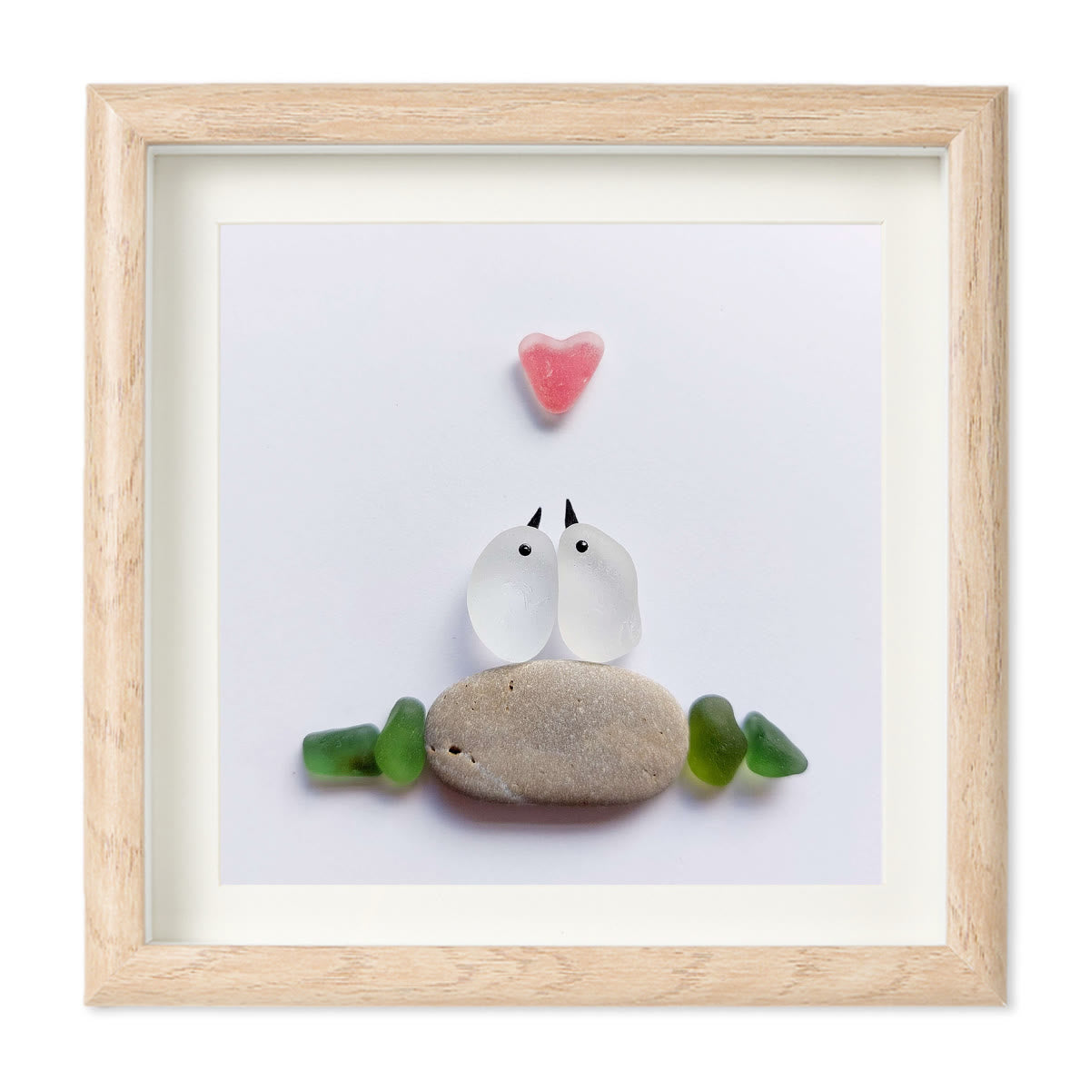 Sweetheart Birds Romantic Couple Sea Glass Framed Art - Oak - 8" X 8" - image 9