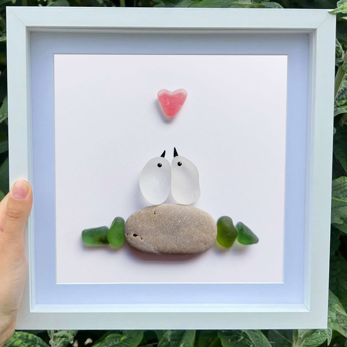 Sweetheart Birds Romantic Couple Sea Glass Framed Art - image 8
