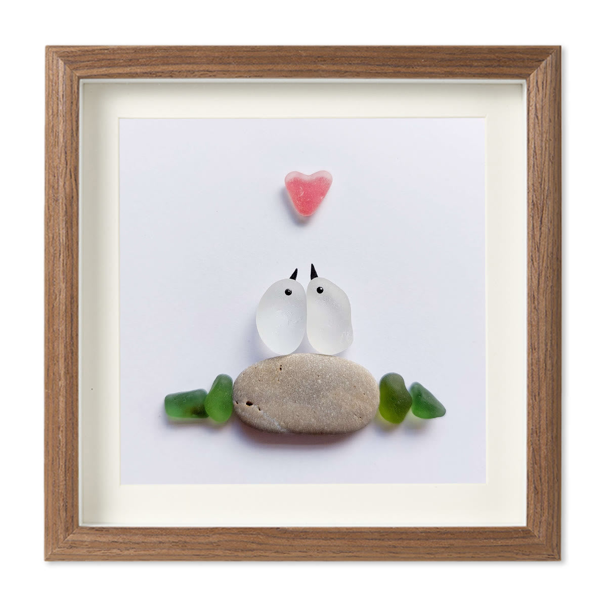 Sweetheart Birds Romantic Couple Sea Glass Framed Art - Walnut Brown - 8" X 8" - image 10
