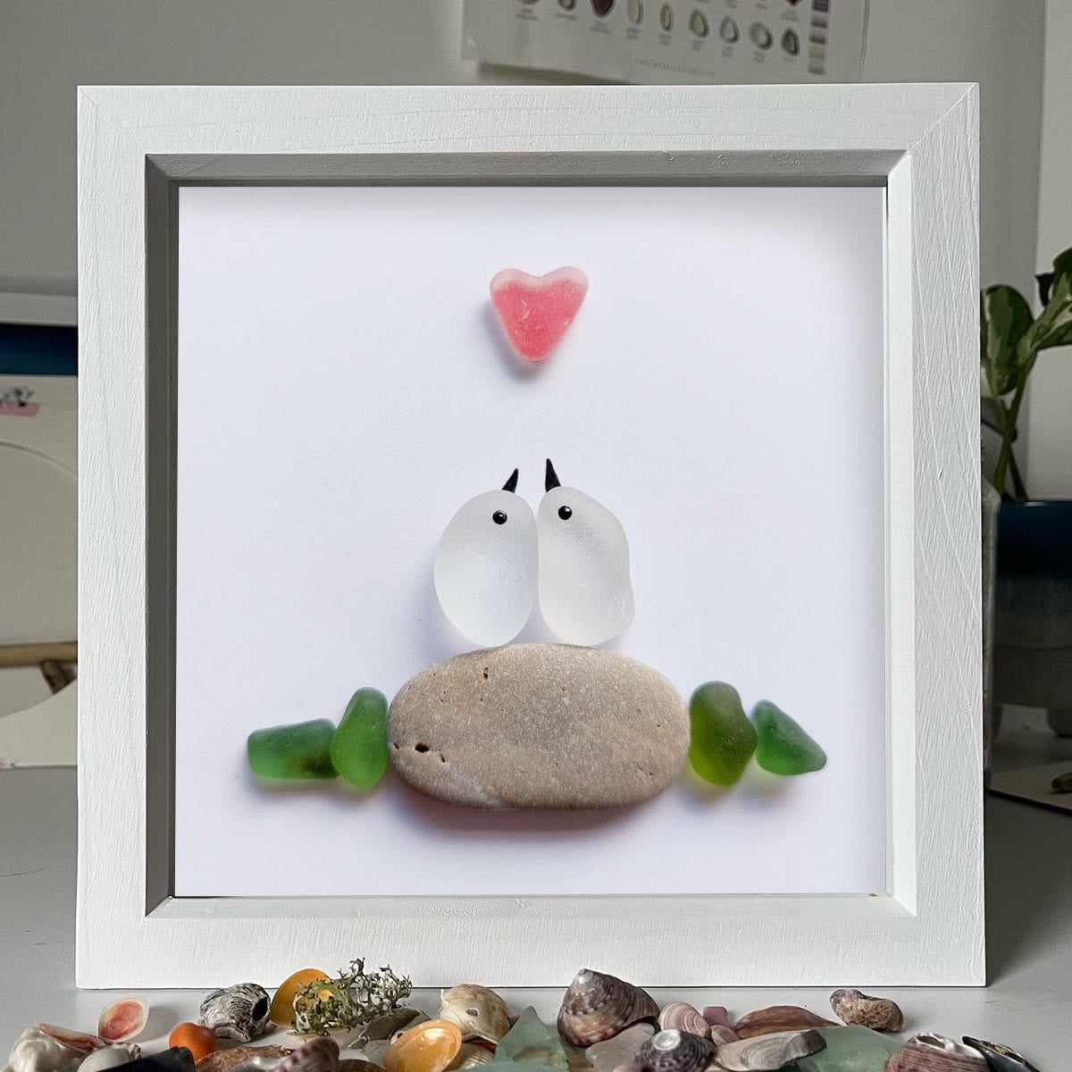 Sweetheart Birds Romantic Couple Sea Glass Framed Art - image 5