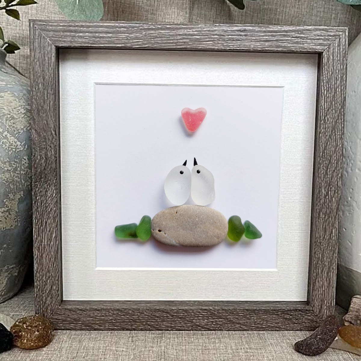 Sweetheart Birds Romantic Couple Sea Glass Framed Art - image 7