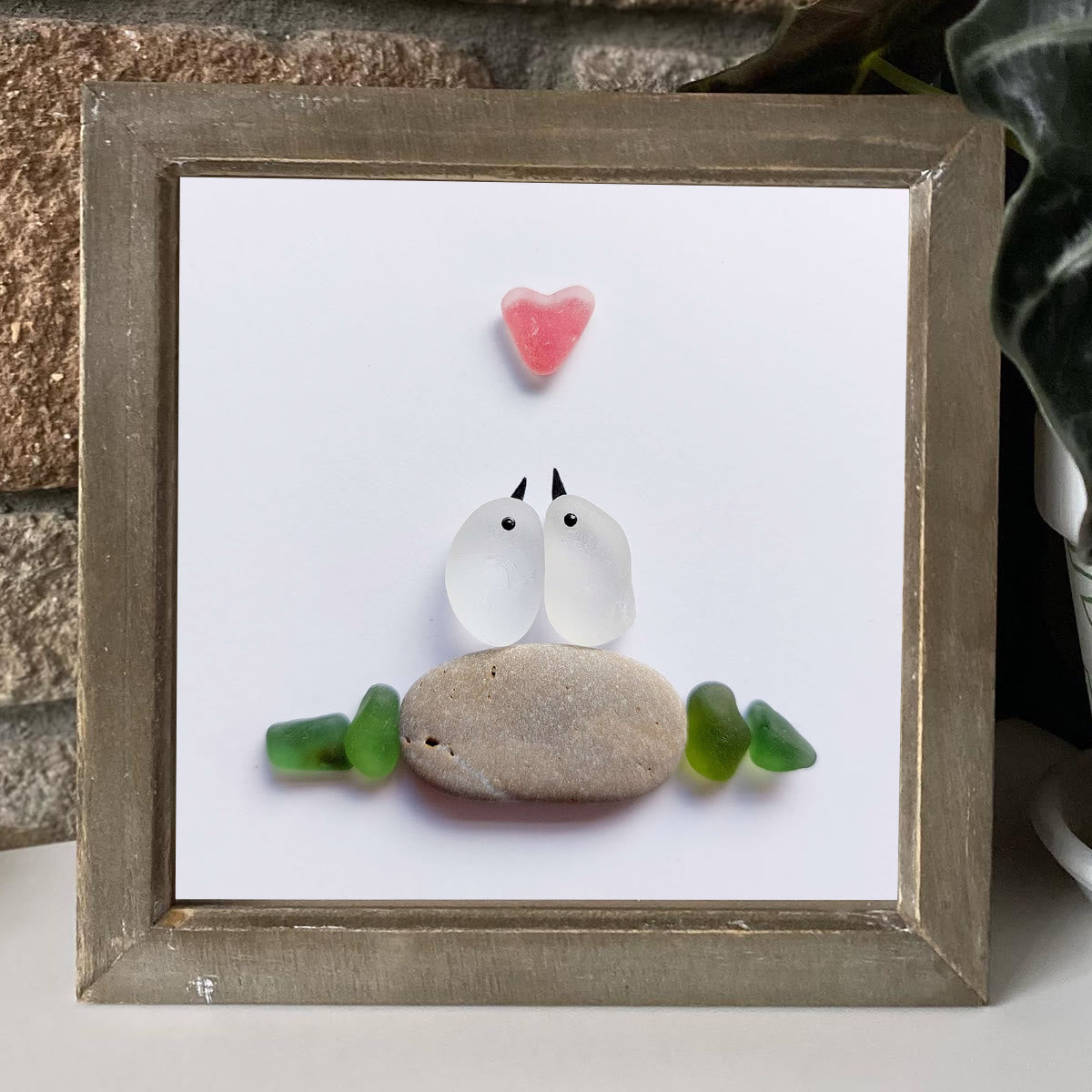 Sweetheart Birds Romantic Couple Sea Glass Framed Art - image 0