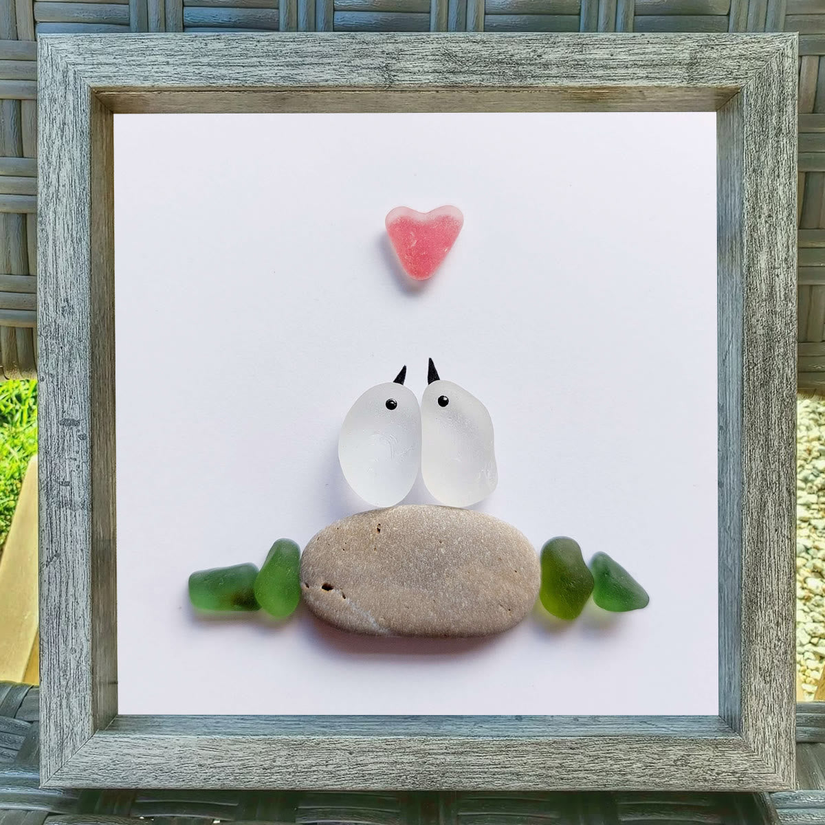 Sweetheart Birds Romantic Couple Sea Glass Framed Art - image 6