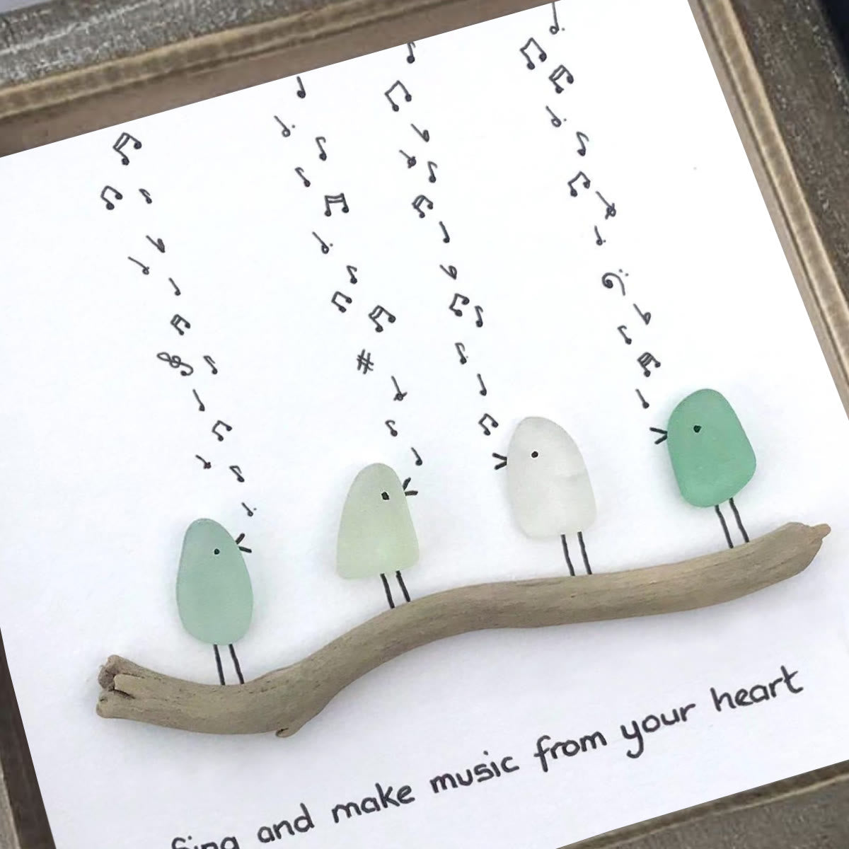 Heartful Melody Music Faith Bird Sea Glass Framed Art - image 3
