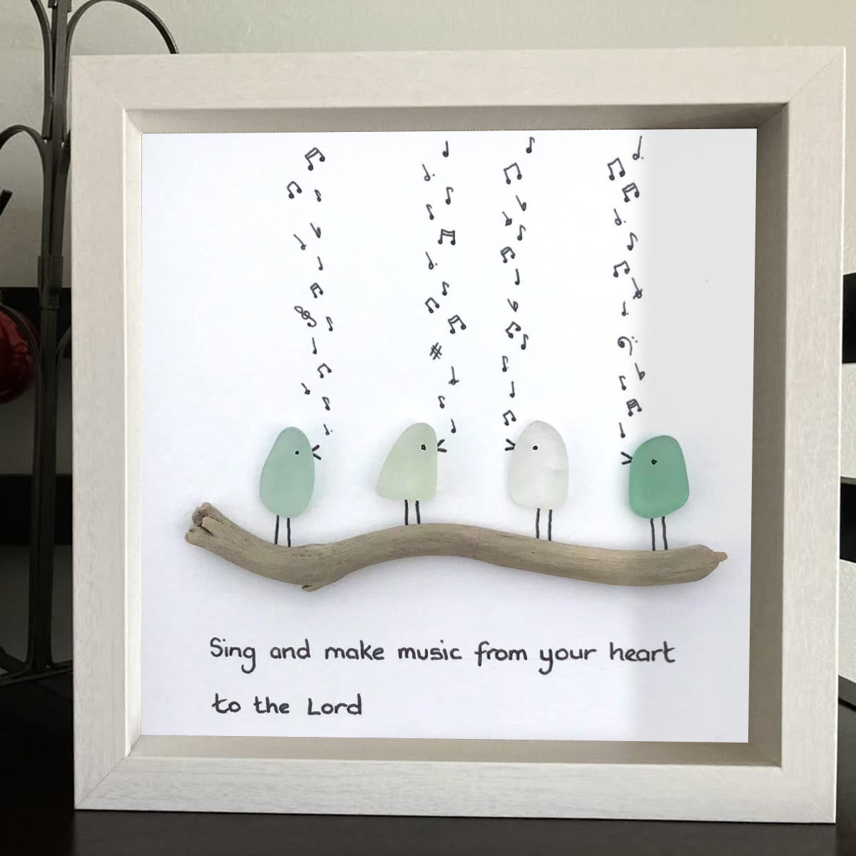 Heartful Melody Music Faith Bird Sea Glass Framed Art - image 7