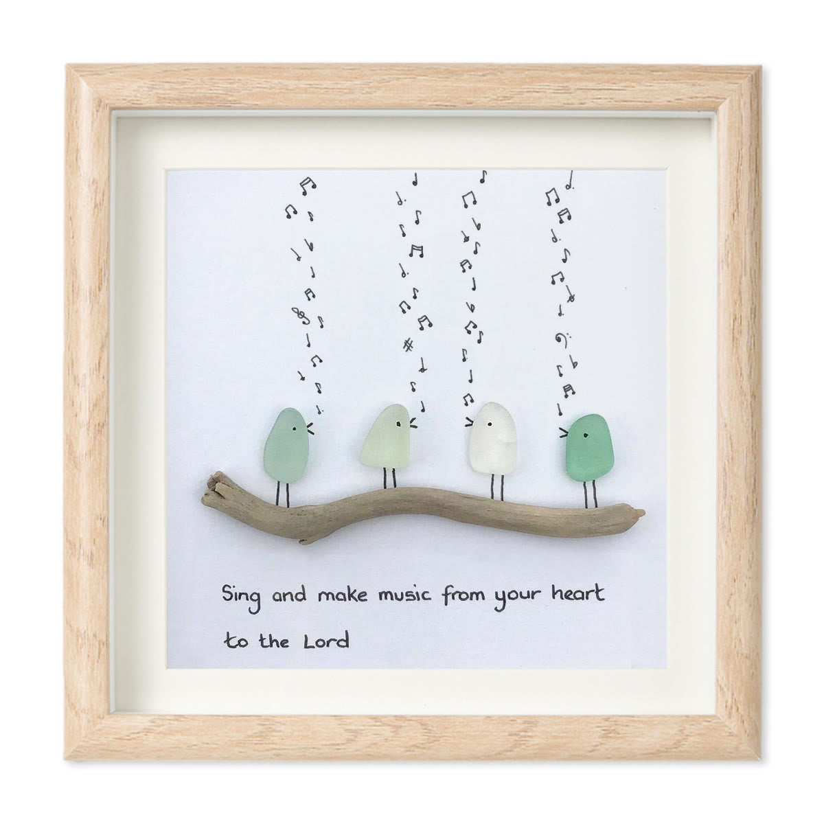 Heartful Melody Music Faith Bird Sea Glass Framed Art - Oak - 8" X 8" - image 8