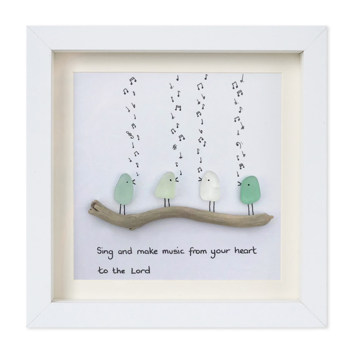 Heartful Melody Music Faith Bird Sea Glass Framed Art - White - 8" X 8" - image 11