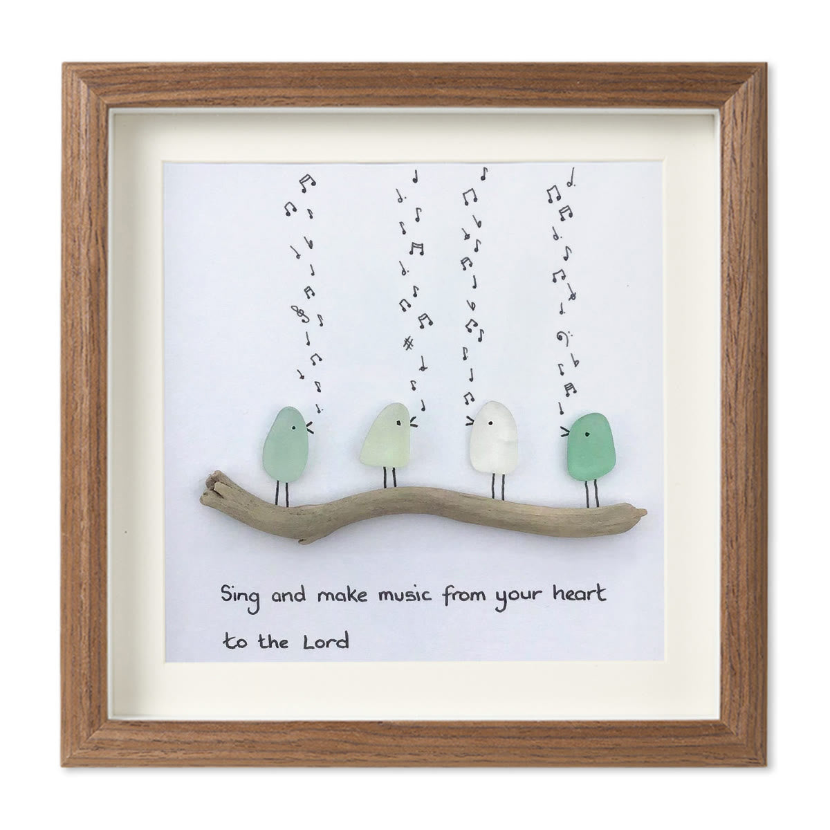 Heartful Melody Music Faith Bird Sea Glass Framed Art - Walnut Brown - 8" X 8" - image 9
