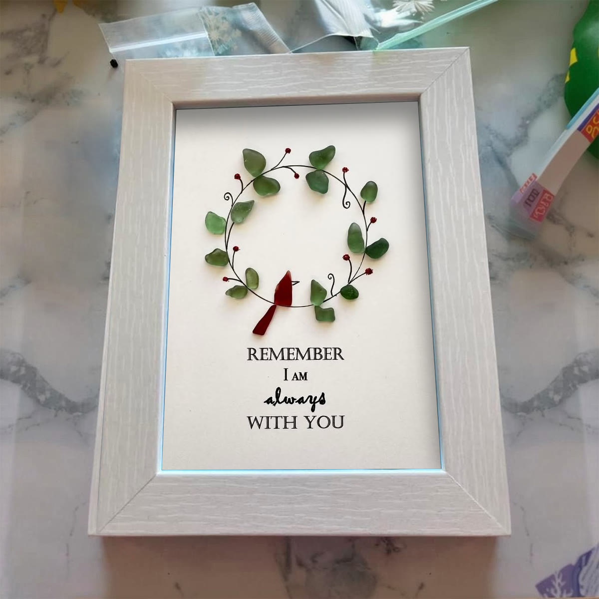 Remember I Am Always With You Bird Sea Glass Framed Art - image 5