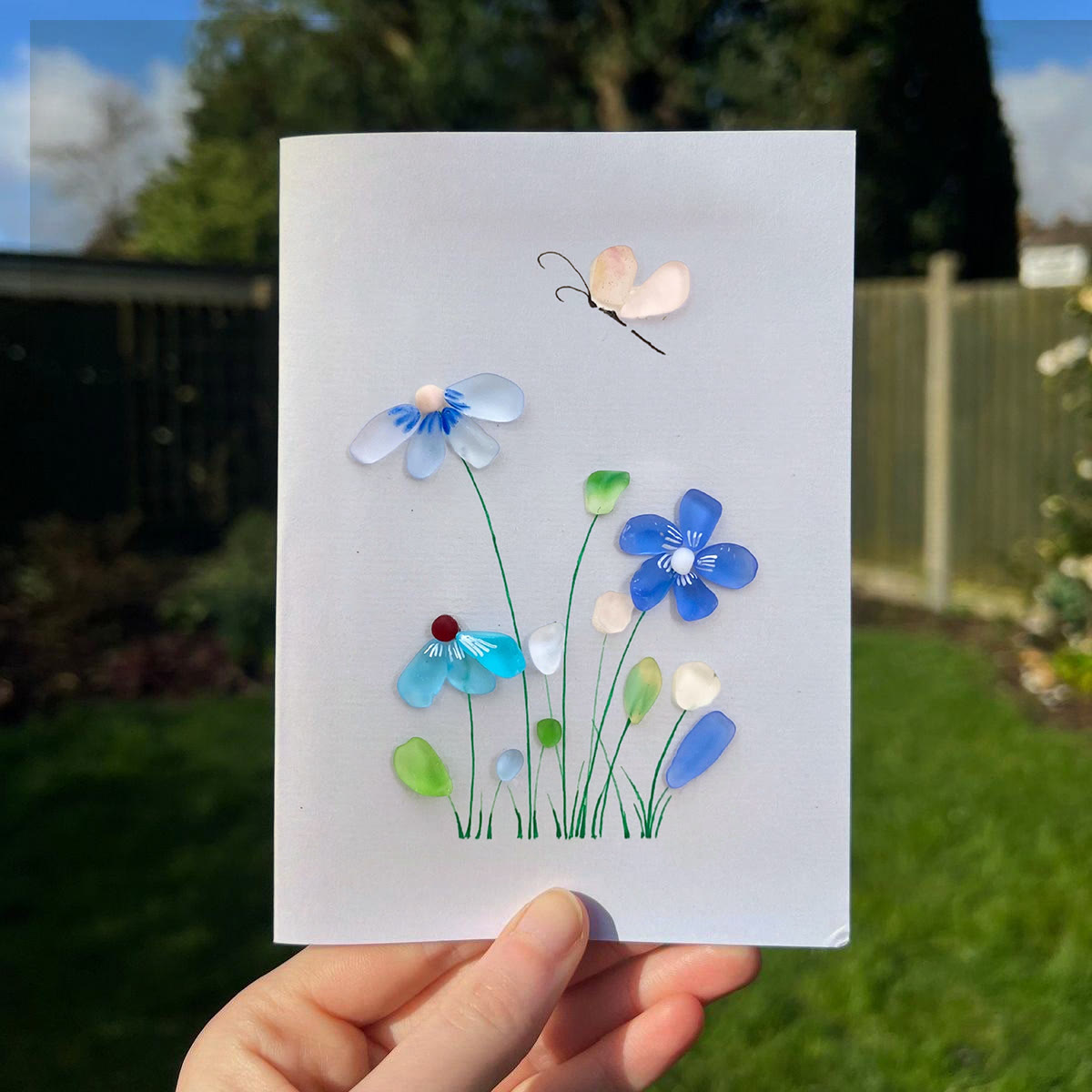 Coastal Wildflower Meadow Sea Glass Framed Art - Seaglass Card - 8" X 6" - image 1