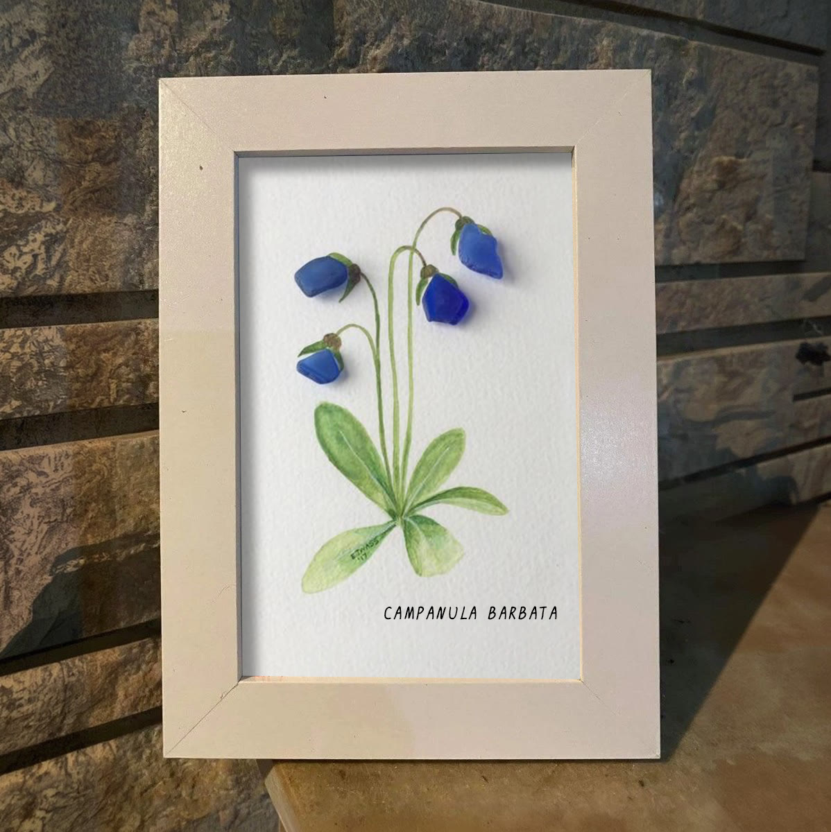 Elegant Blue Campanula Barbata Sea Glass Framed Art - image 5
