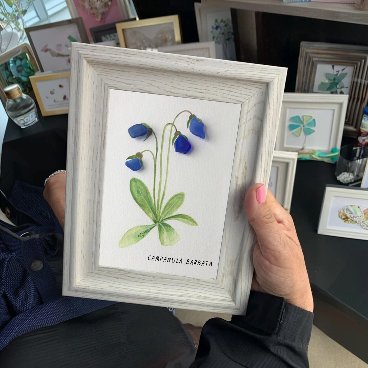 Elegant Blue Campanula Barbata Sea Glass Framed Art - image 0