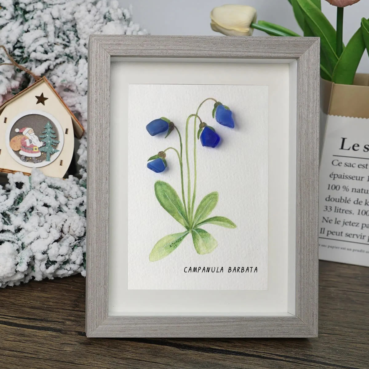 Elegant Blue Campanula Barbata Sea Glass Framed Art - image 4