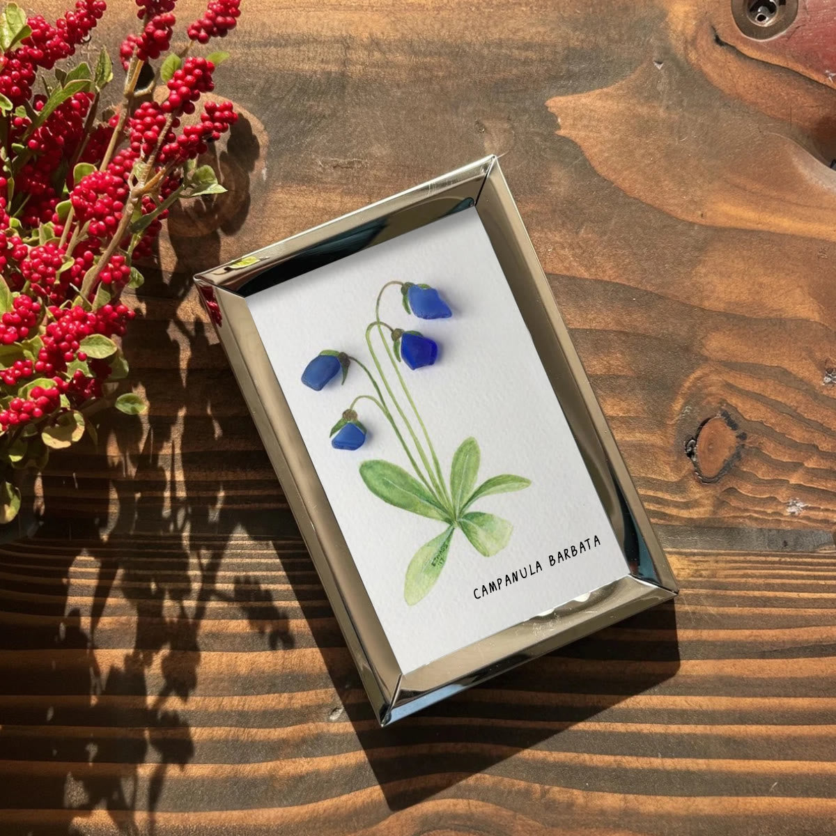 Elegant Blue Campanula Barbata Sea Glass Framed Art - image 7