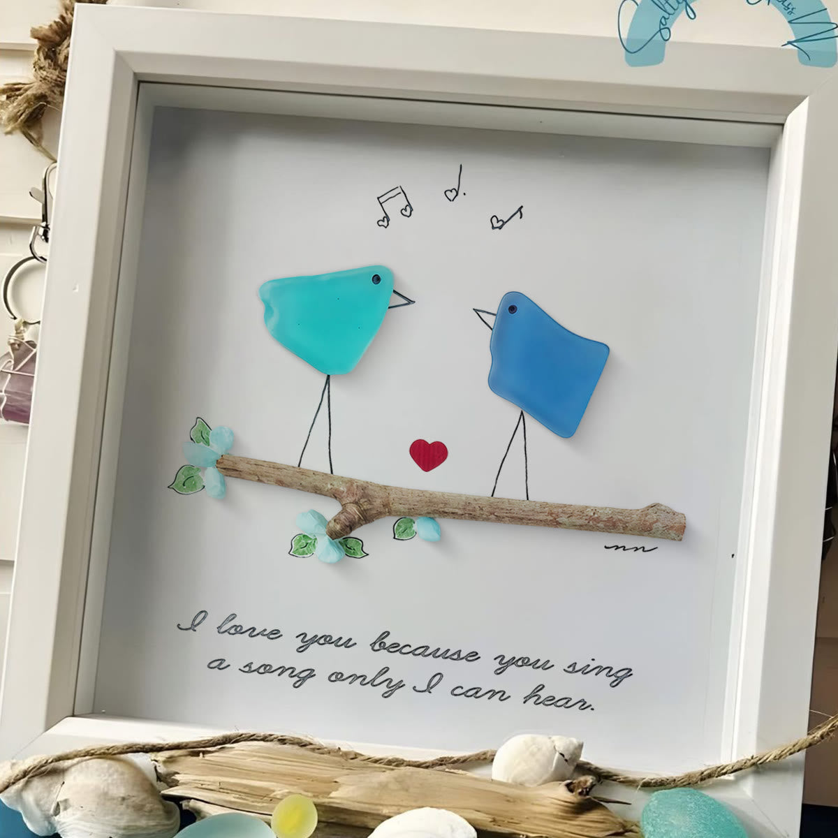Unique Melody Couple Valentine's Day Sea Glass Framed Art - image 2
